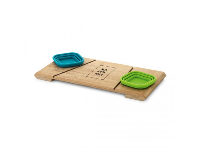 CARAWAY LONG BASE DE MESA EM BAMBU COM 2 POTES RETRTEIS EM SILICONE